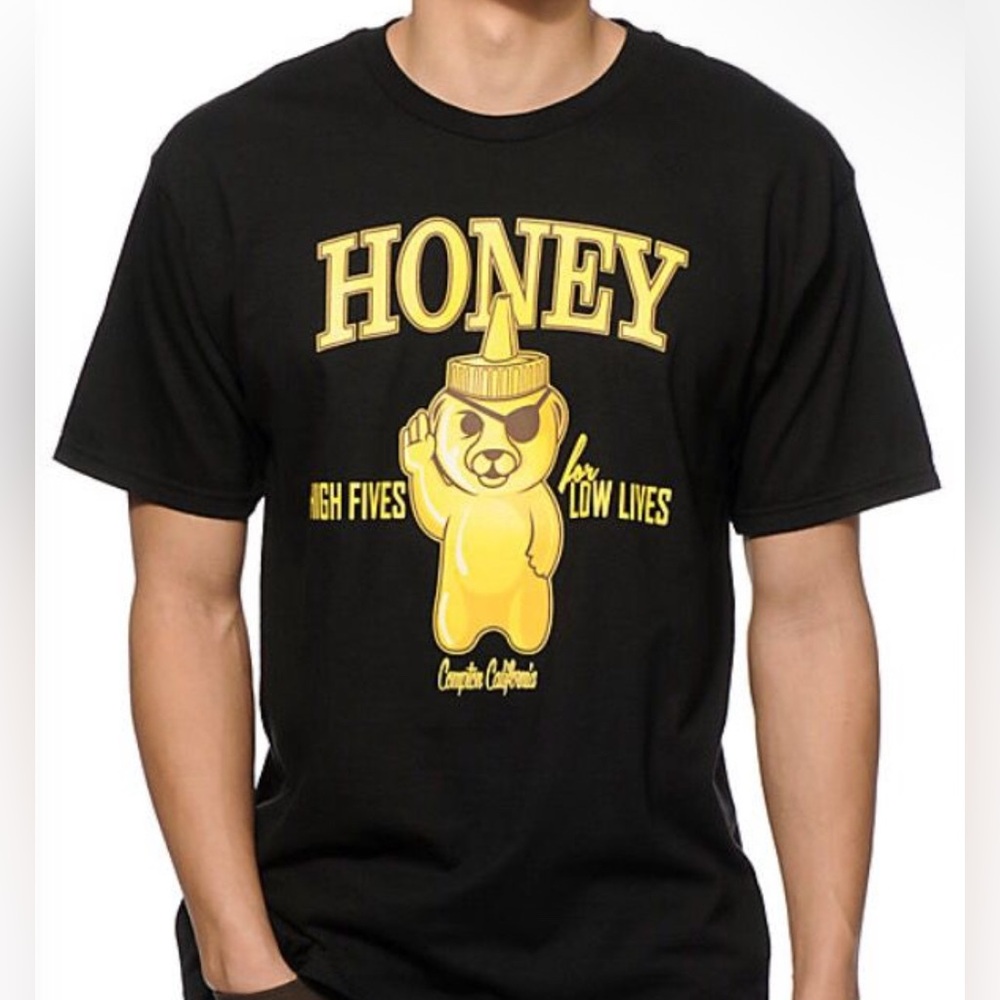 Honey Brand Black High Fives Graphic T-Shirt - NWOT - Size L